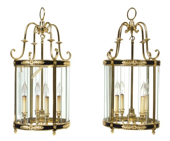 A Pair of Brass and Glass Four-Light