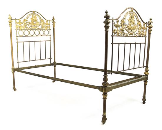 A Victorian Gilt Metal Twin Bed with