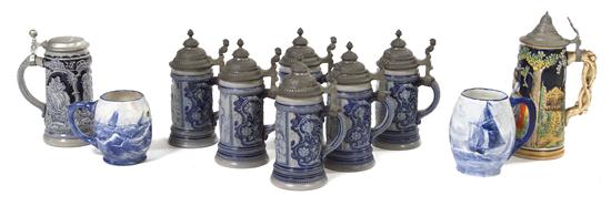 A Set of Six German Salt-Glaze Steins