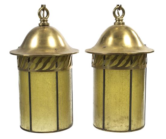 A Pair of Brass and Glass Two-Light