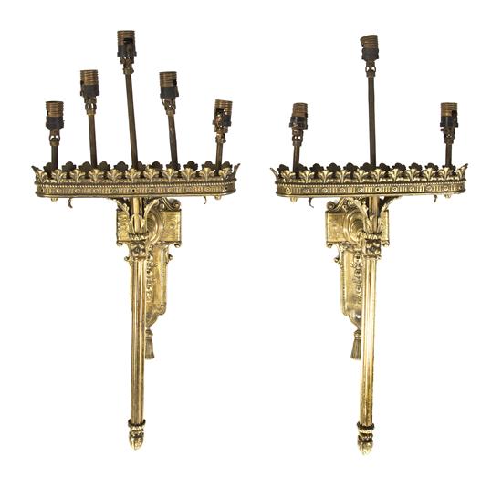 A Pair of Neoclassical Brass Five Light 151b79