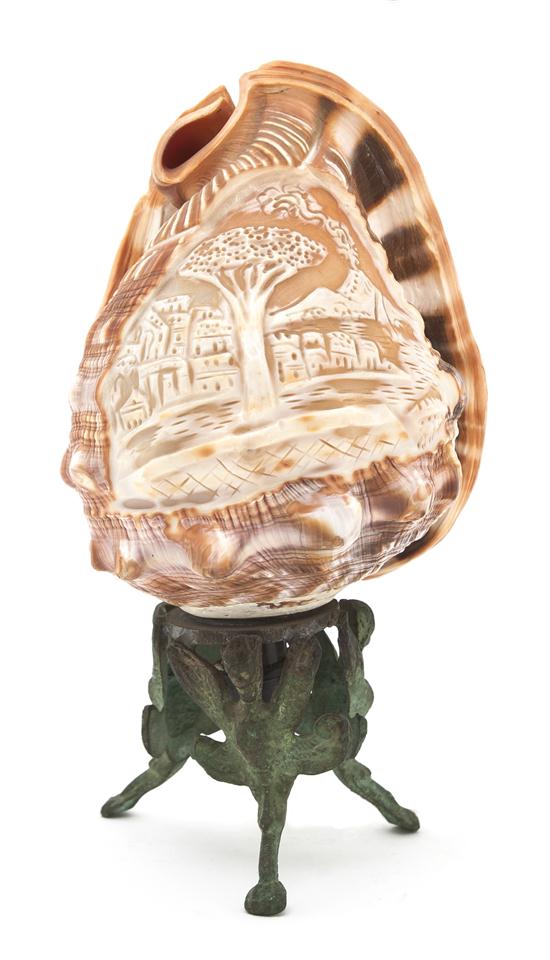 A Conch Shell Cameo Lamp the body