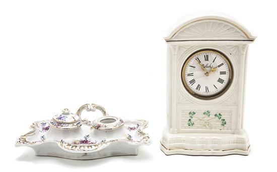 A Belleek Porcelain Cased Mantel Clock