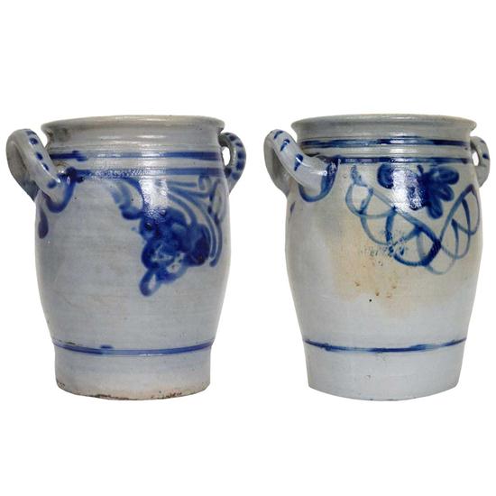 Two German Westerwald Cobalt Salt-Glazed