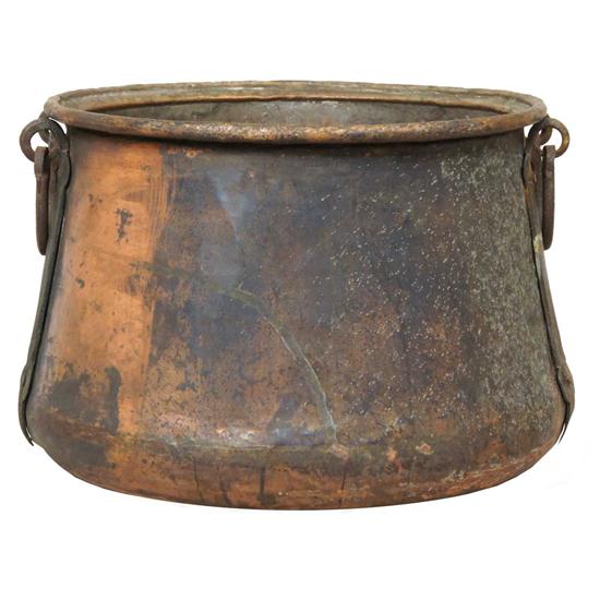 A Turkish Iron Mounted Copper Cauldron
