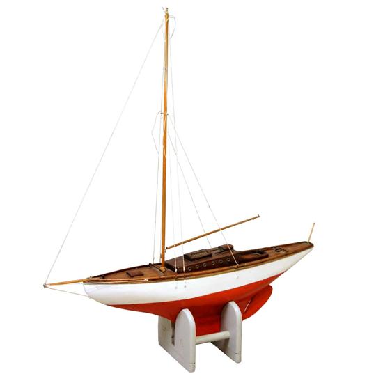A Painted Wood Pond Sail Boat Model