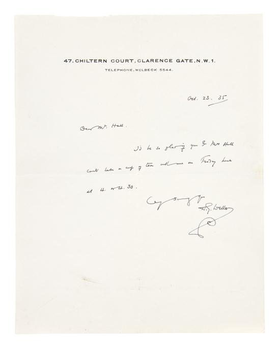 WELLS H. G. Autographed letter