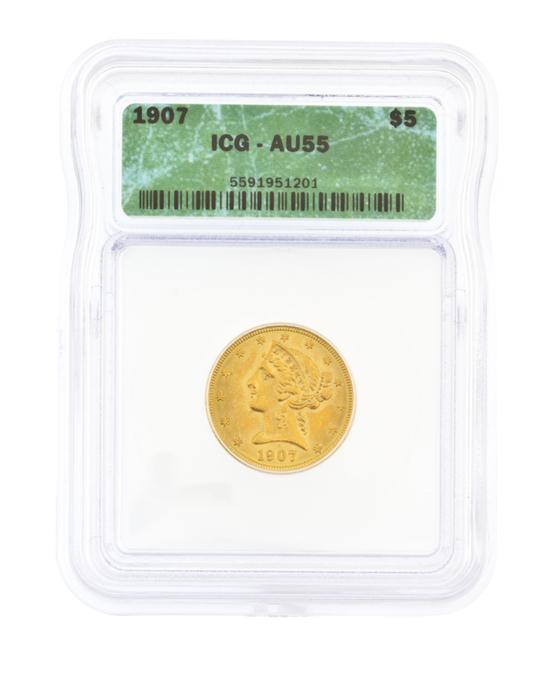  A 1907 U S 5 Liberty Gold Coin 1546dc