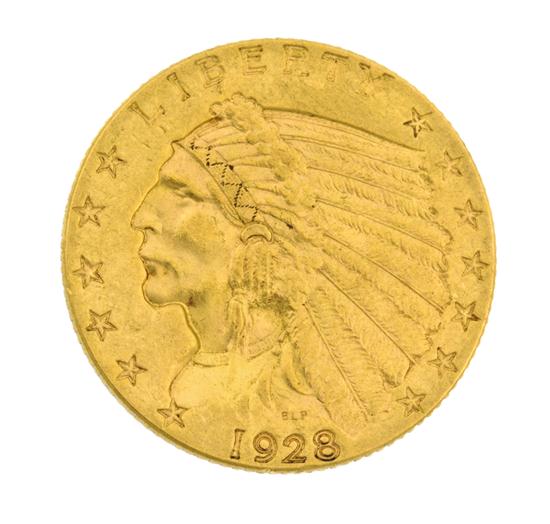 * A 1928 U.S. $2.5 Indian Gold Coin.