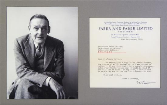 *ELIOT T. S. Typed letter signed