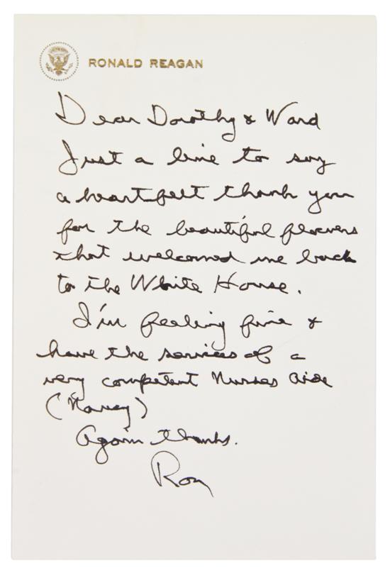 REAGAN RONALD Autographed note signed