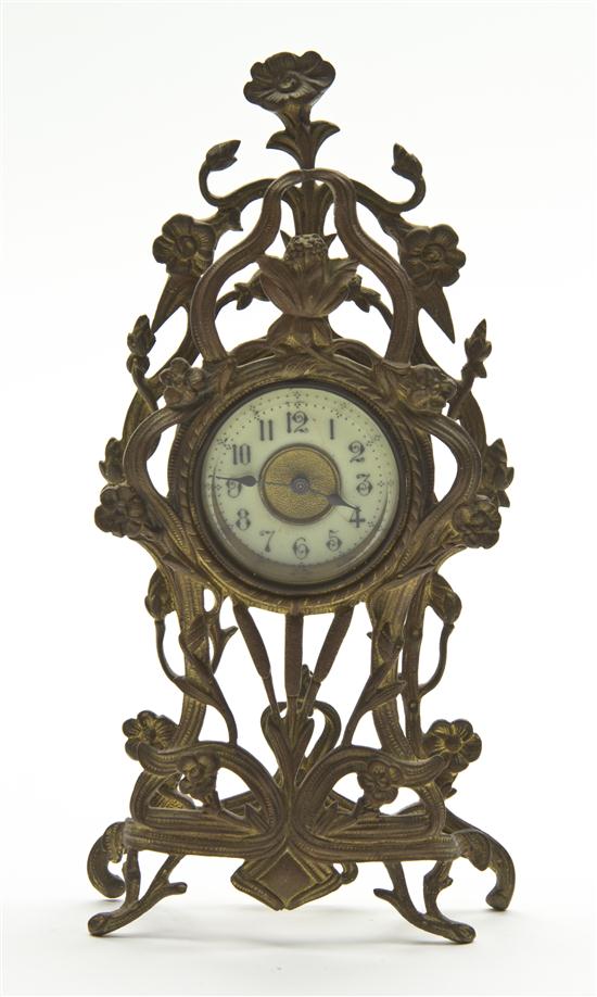 An Art Nouveau Brass Desk Clock having