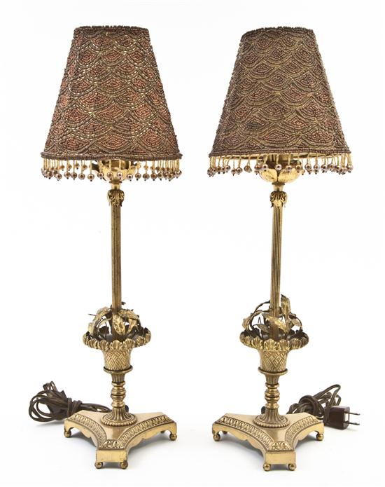 A Pair of Gilt Bronze Table Lamps