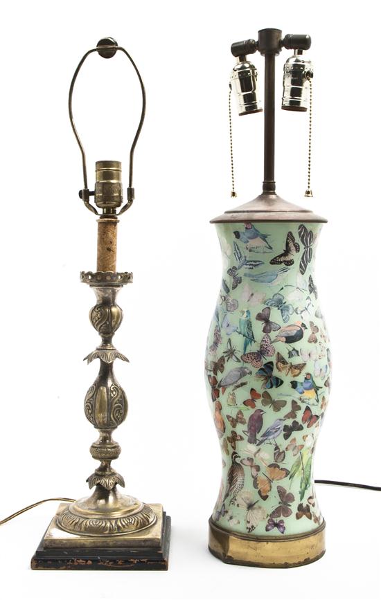 A Brass Pricket Stick mounted as a lamp