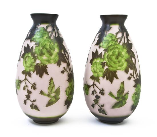A Pair of Cameo Glass Vases after Galle