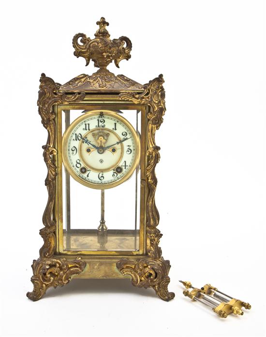 An Ansonia Brass Crystal Regulator Clock