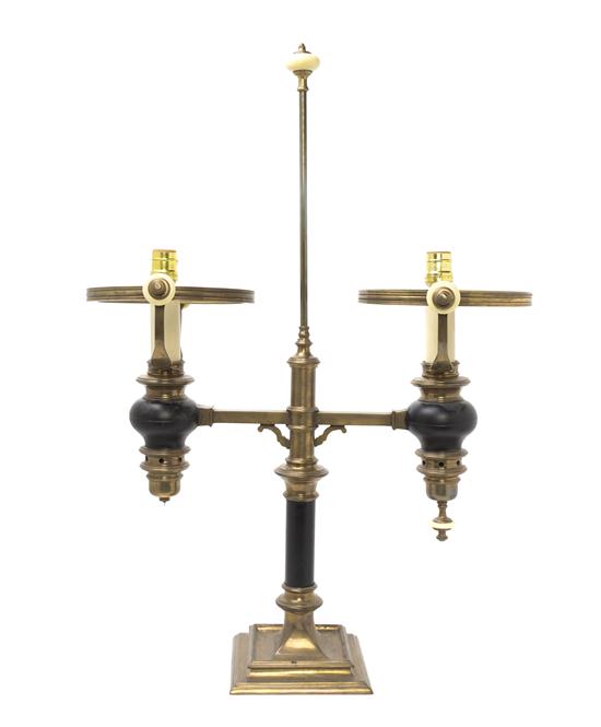 A Brass and Tole Double Students Table