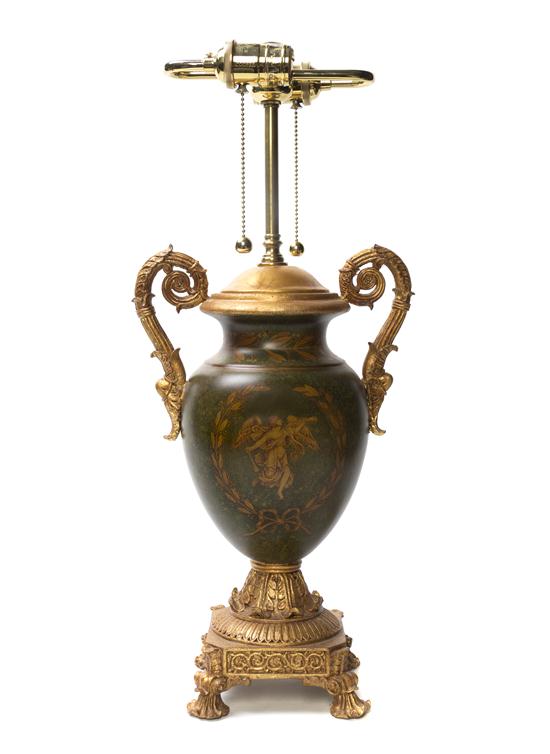 A Painted and Parcel Gilt Table Lamp