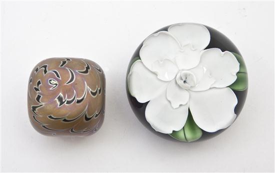 Two Glass Paperweights one marked