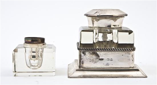 An English Silver and Glass Inkstand