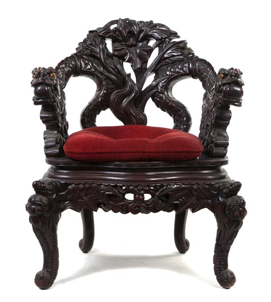 A Chinese Carved Hardwood Armchair