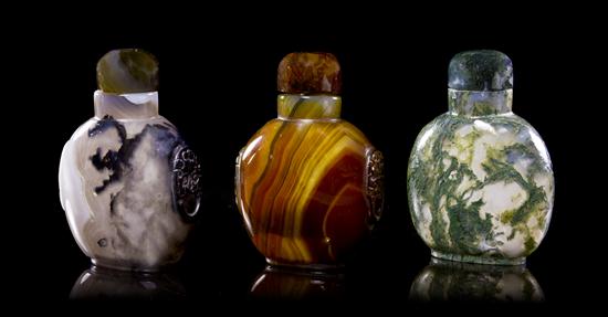 A Group of Three Agate Snuff Bottles