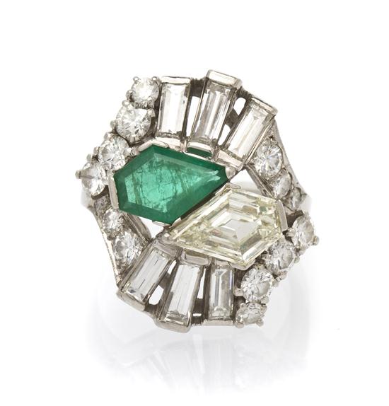 *A Vintage Platinum Emerald and