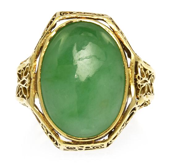 An 18 Karat Yellow Gold and Jade