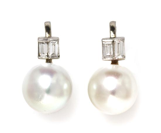 A Pair of White Gold Cultured Pearl