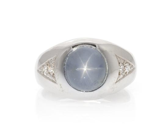 A 14 Karat White Gold Star Sapphire