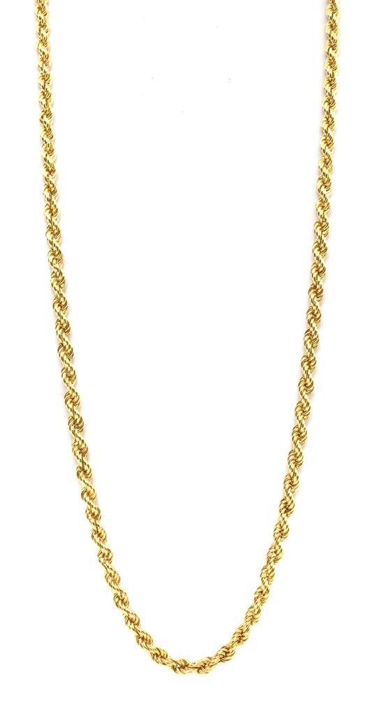 An 18 Karat Yellow Gold Rope Chain