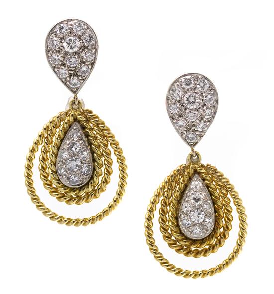 A Pair of 18 Karat Gold and Diamond