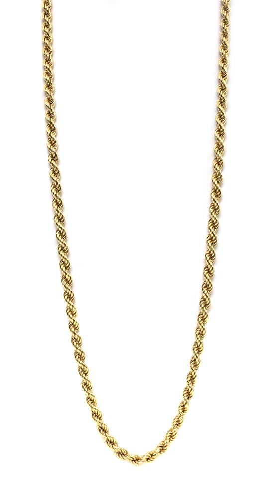 A 14 Karat Yellow Gold Rope Chain Necklace