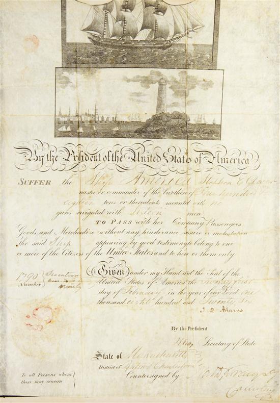 ADAMS JOHN QUINCY Engraved document