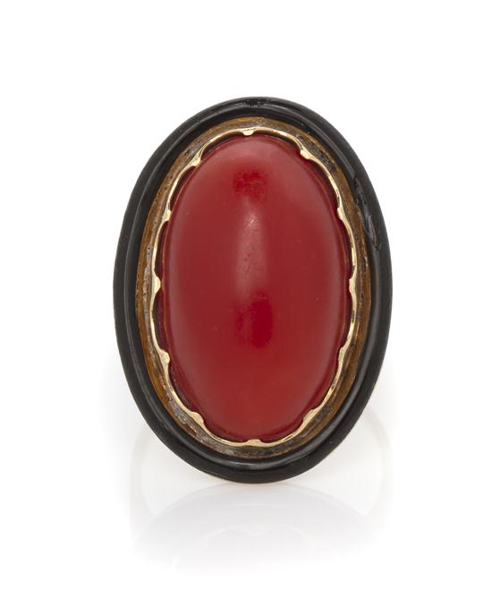 A 14 Karat Yellow Gold Coral and