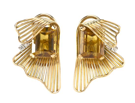 A Pair of Retro Yellow Gold Citrine