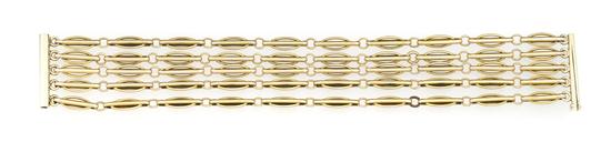 A 14 Karat Yellow Gold Five Strand