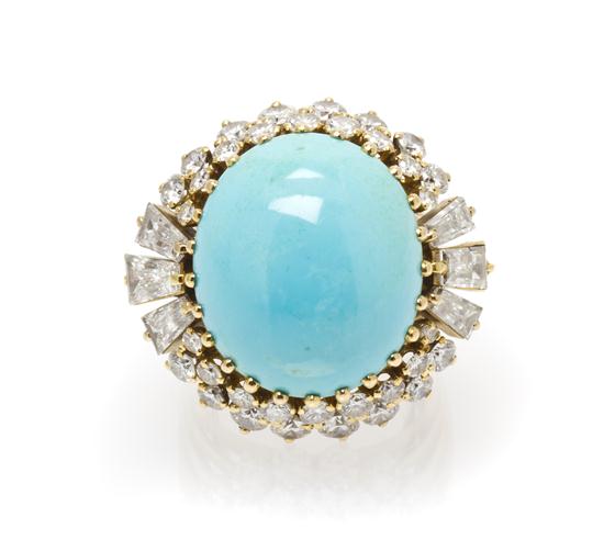 An 18 Karat Yellow Gold Turquoise