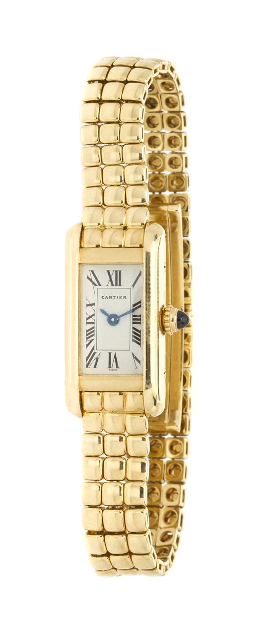 An 18 Karat Yellow Gold Tank Watch Cartier