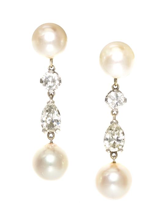 A Pair of White Gold Cultured Pearl