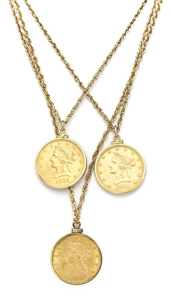 A Set Of Three U S Gold Coin Necklaces 155212