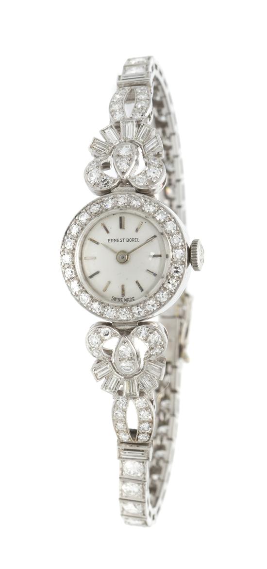 A Platinum and Diamond Wristwatch 155266