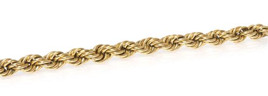 A 14 Karat Yellow Gold Rope Bracelet.