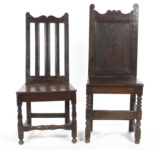 Two Jacobean Style Oak Hall Chairs