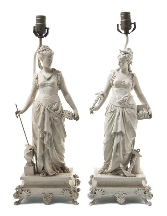 A Pair of Painted Metal Figural Lamps