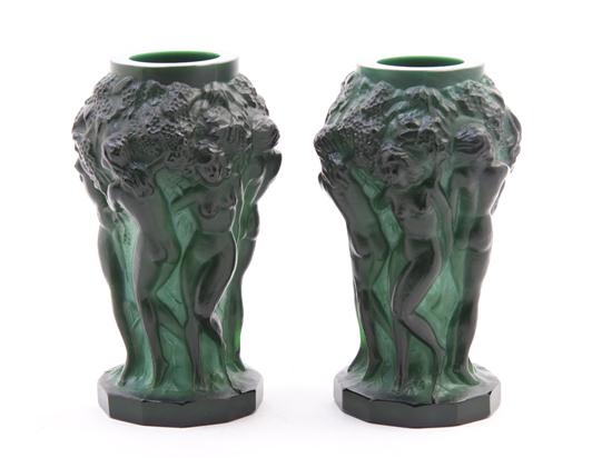 A Pair of Czech Malachite Glass