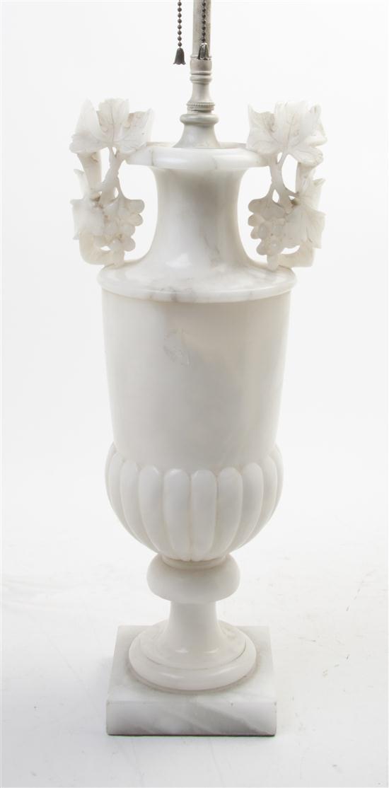 A Carved Alabaster Lamp of urn form