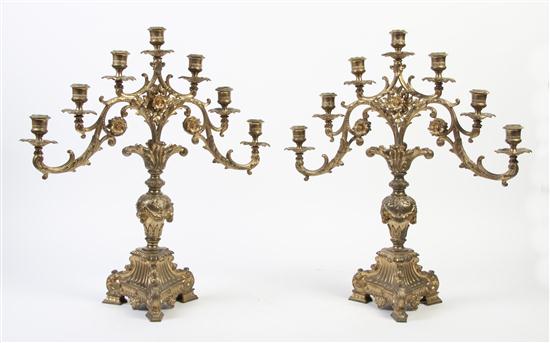 * A Pair of Gilt Metal Seven-Light Candelabra