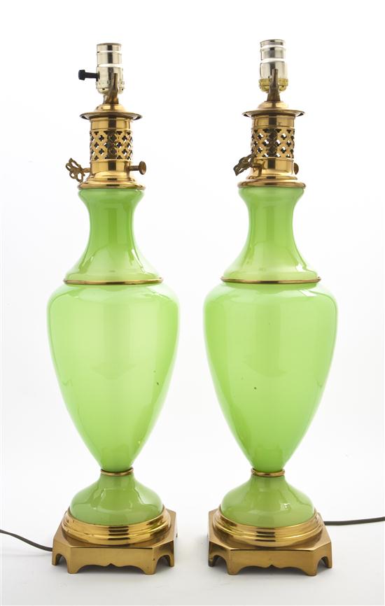  A Pair of Green Opaline Glass 15538c