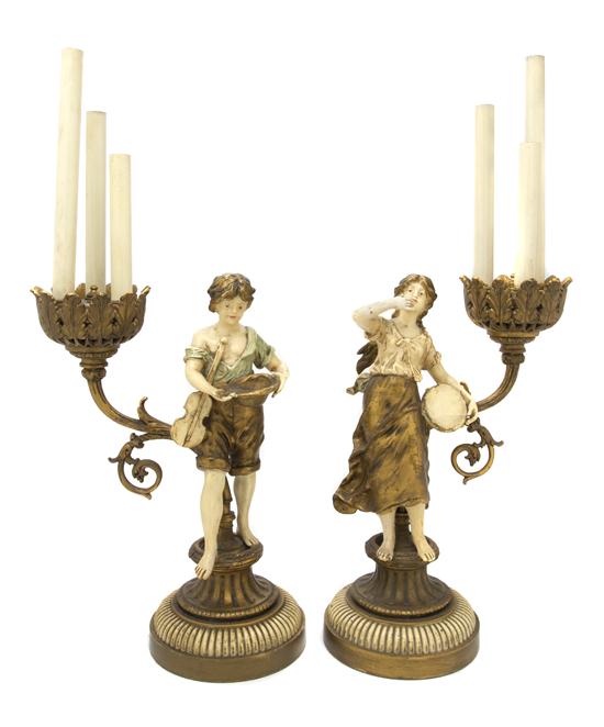 A Pair of Continental Figural Three Light 1553c8